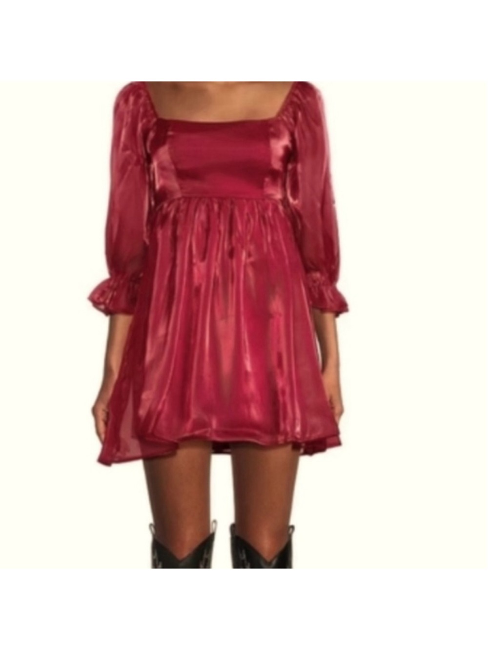 Thirty Thirty LA Chiffon Babydoll Dress Red Mini Medium Sexy Chic Shiny Red $69 - Picture 3 of 10